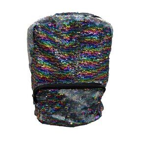 Rainbow Sequin Reversable Backpack W/Dual Zipper Compartments & Adjustable Strap